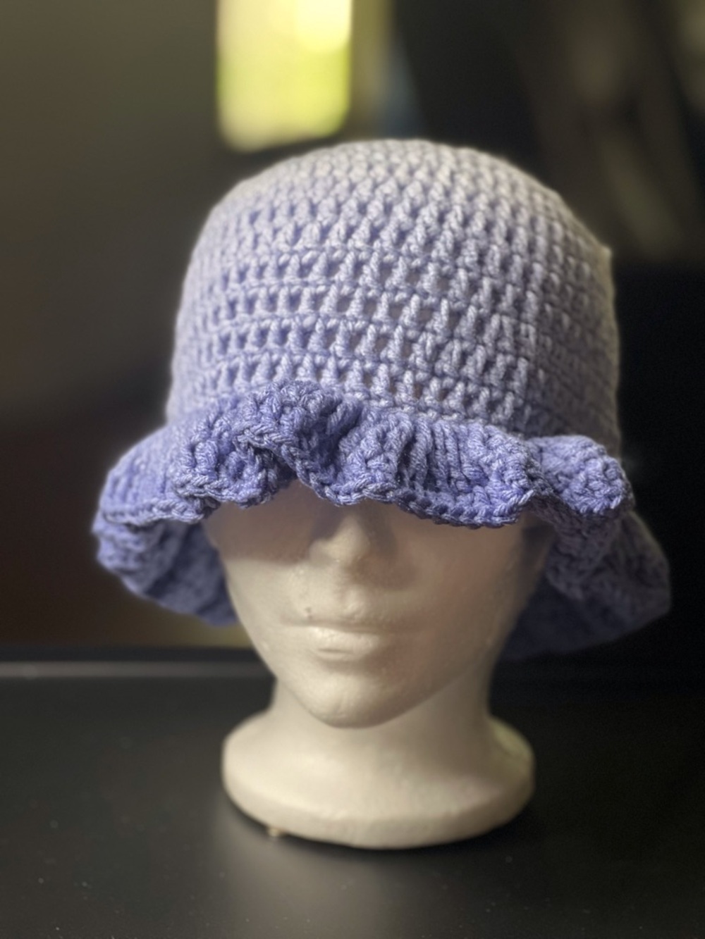Handmade Lavender Crochet Bucket Hat with Ruffled Brim